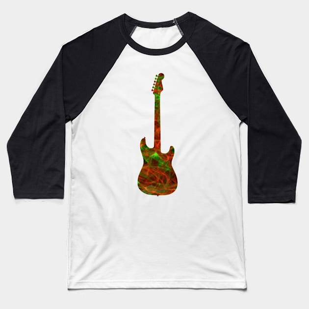 Red on Green Flame Guitar Silhouette Baseball T-Shirt by gkillerb